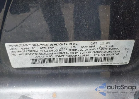 2006 Volkswagen Jetta Value Edition from USA, damaged, VIN 3VWPF71K56M711525